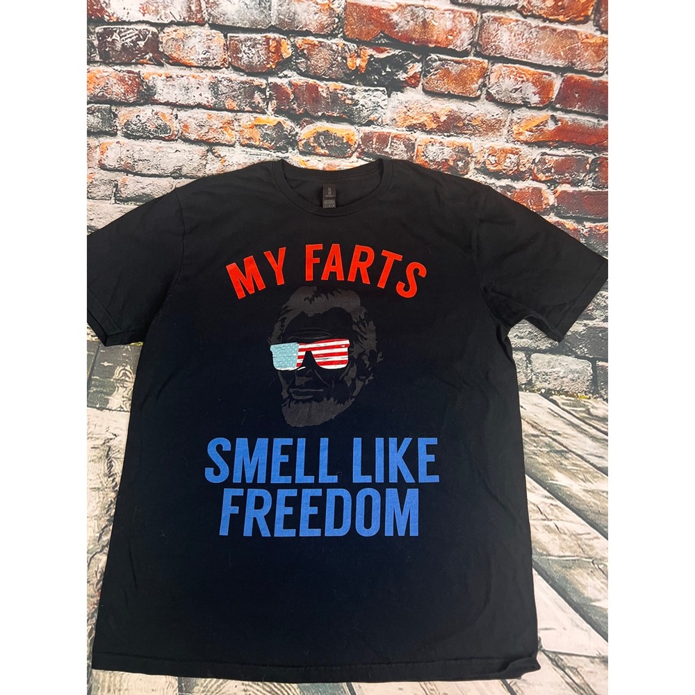 Gildan Softstyle My Farts Smell Like Freedom Abraham Lincoln Graphic Tee Black L